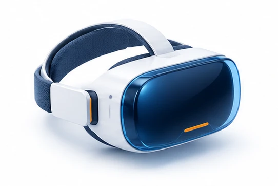 Visor de realidad virtual en un entorno digital azul